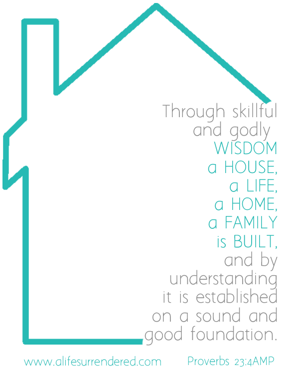 "Through skillful and godly Wisdom a house, a life, a home, a family is built, and by understanding it is established on a sound and good foundation..."  Proverbs 24:3 AMP