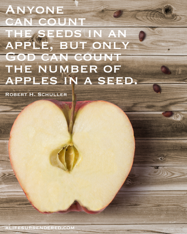 "Anyone can count the seeds in an apple, but only God can count the number of apples in a seed." -- Robert H. Schuller #deliberate31days